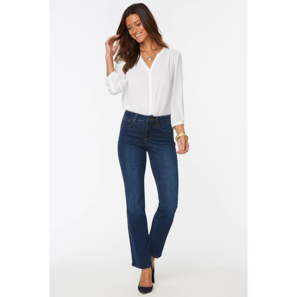 NYDJ Blue Classic Straight Leg Mid Rise Jeans - Picture 1 of 12